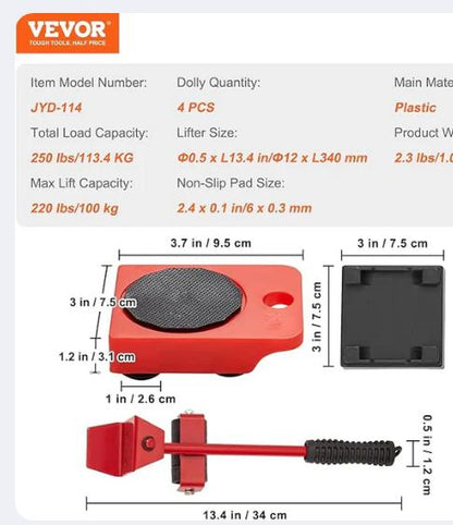 (5 In 1) Heavy Furniture Move Tool Transport Lifter Shifter Moving